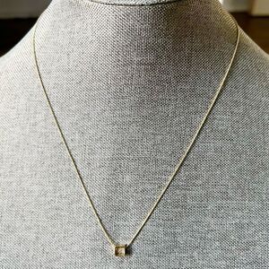 Geometric square charm minimalist metallic gold tone necklace